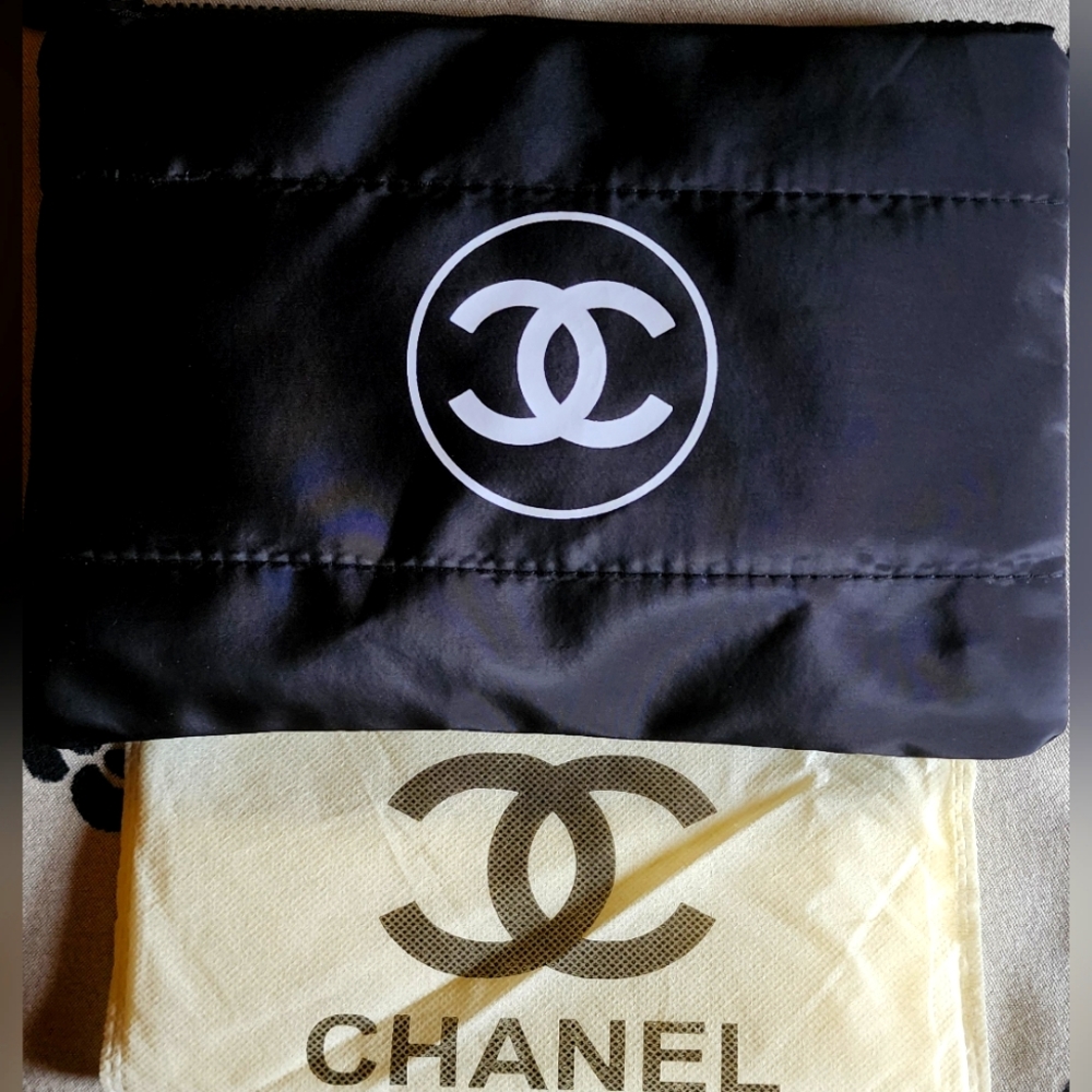 Authentic New Chanel Black Nylon Clutch with Logo And Dust Bag 12x9